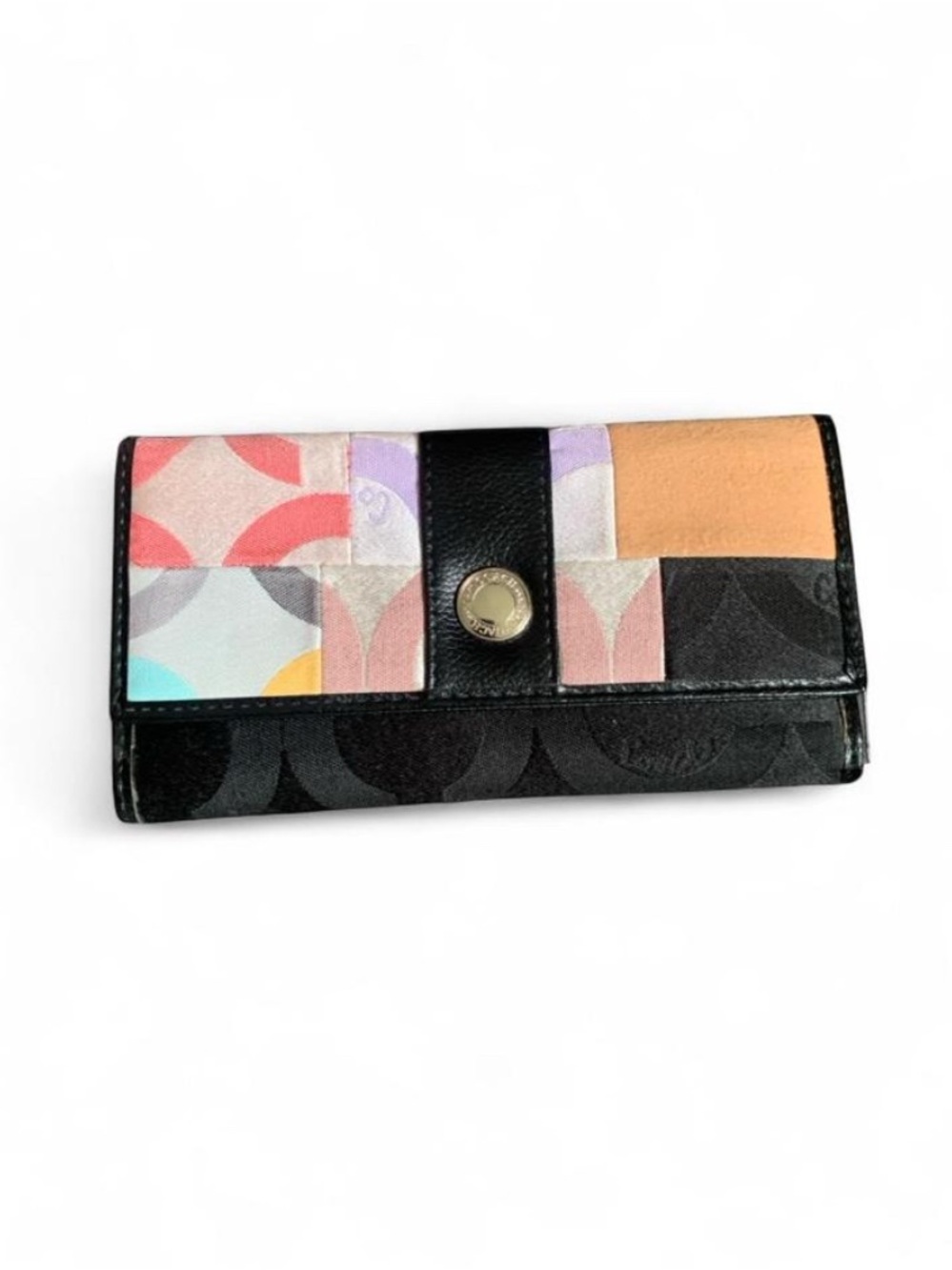 Y2K Coach Black Multi Patchwork Trifold Checkbook Wallet 🖤✨